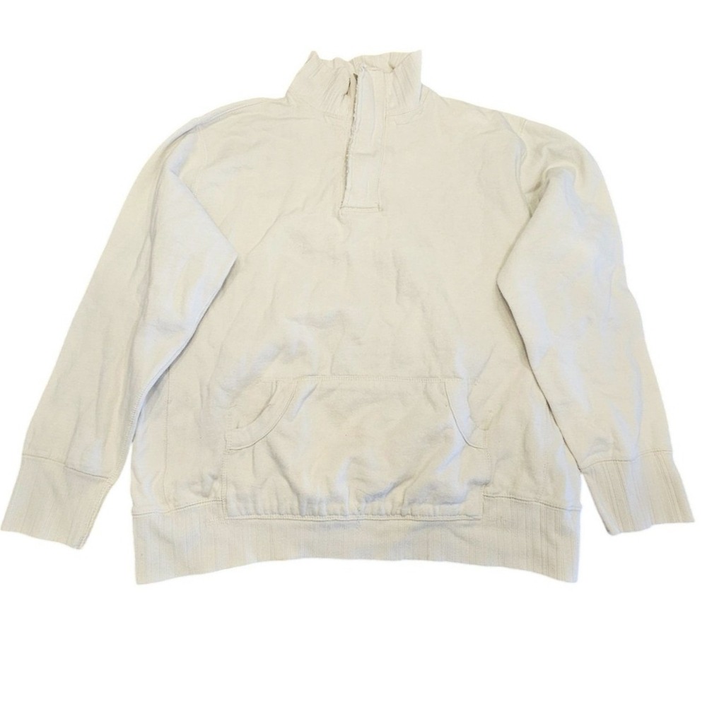 Mens VTG Pullover quarter zip cotton XL beige Cotton Raw edge pockets‎ canyon